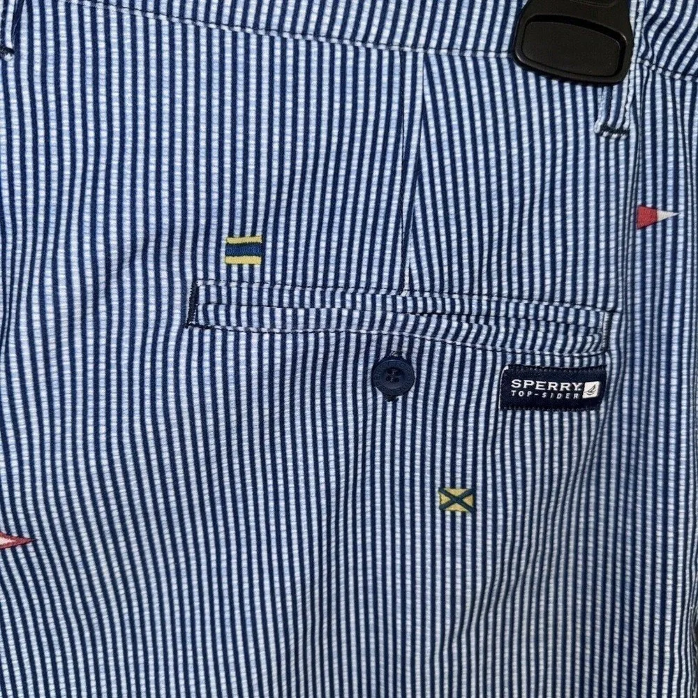 SPERRY Top Sider Blue & White Striped‎ Nautical Flag Hybrid Board Shorts Size 34